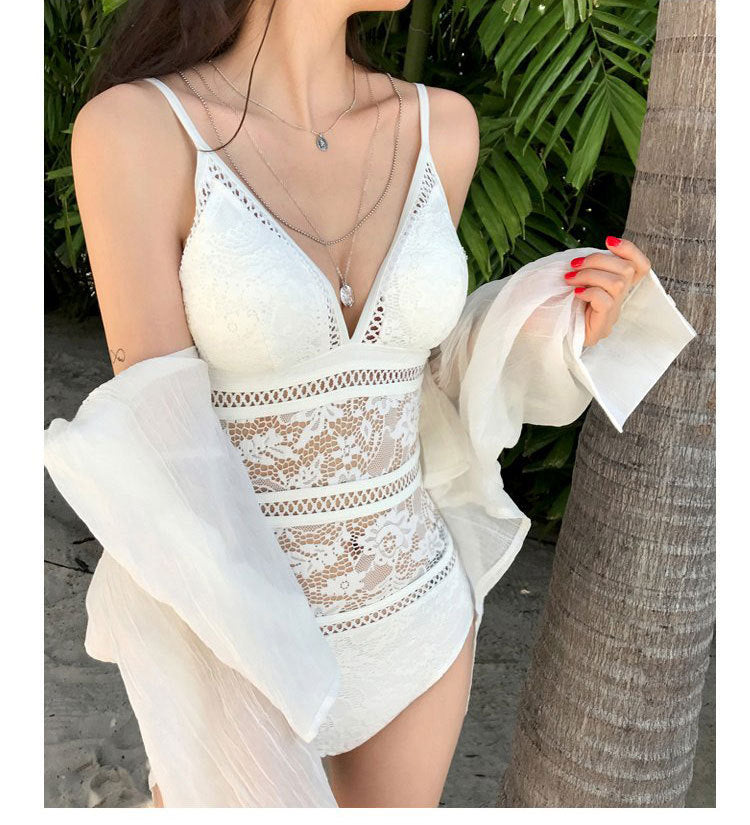 One Piece Swimsuit Cover Belly Lace Hollow