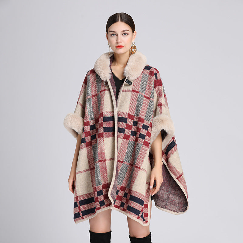 Classic Knitted Plaid Cape