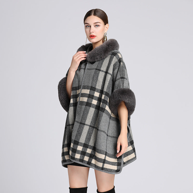 Classic Knitted Plaid Cape